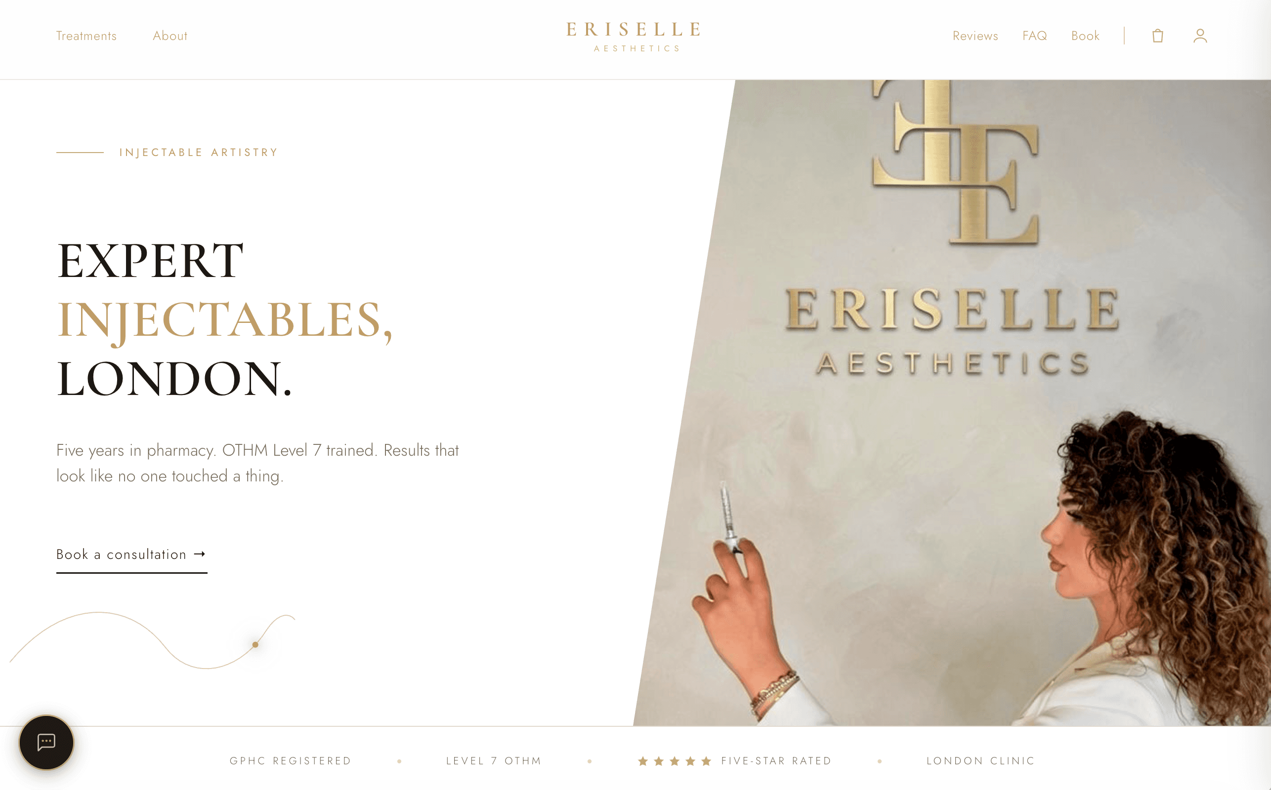 A bespoke Aesthetix clinic website, styled to the clinic's own brand